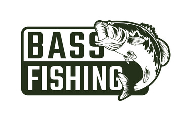 largemouth bass fishing logo design template - obrazy, fototapety, plakaty