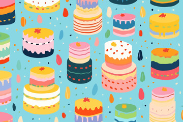 Layer cake quirky doodle pattern, wallpaper, background, cartoon, vector, whimsical Illustration