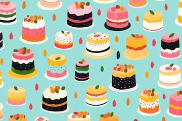 Layer cake quirky doodle pattern, wallpaper, background, cartoon, vector, whimsical Illustration