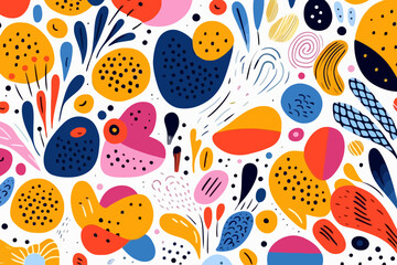 Fine art quirky doodle pattern, wallpaper, background, cartoon, vector, whimsical Illustration