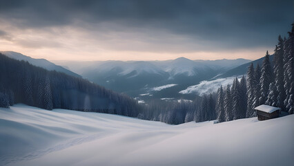 Winter landscape in the mountains. Carpathians. Ukraine. Europe.