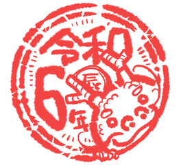 年賀状用　判子風イラスト　辰年　赤03
