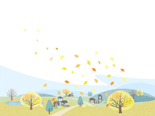 秋の空とイチョウの木の背景イラスト
