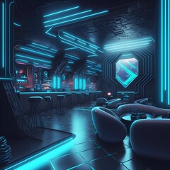 Tron style cyberpunk night club 