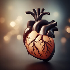 Human heart with veins on bokeh background. 3d illustration