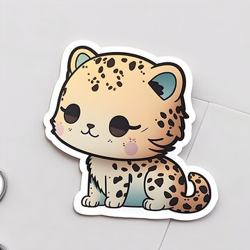 cute chibi Leopard sticker white background pastel colors 