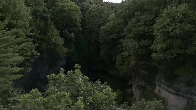 Aerial wide drone shot of Starved Rock State Park 