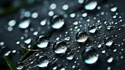 Dewdrops on a spider web, highlighting the delicate and intricate design of the beauty of a nature, created by using Generative AI