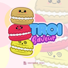 Cute Three Maccarron Logo Cartoon