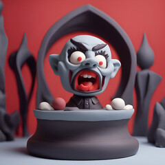Cute cartoon vampire in a pot. Halloween concept. 3D Rendering