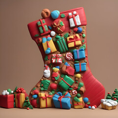 Fototapeta na wymiar Gingerbread in the form of a Christmas boot on a brown background