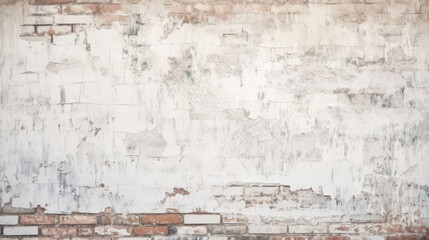 Vintage wall with white cracked paint, old plaster texture background