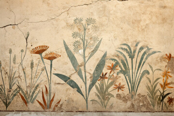 Vintage painting of plants like Ancient Roman wall fresco, nature theme