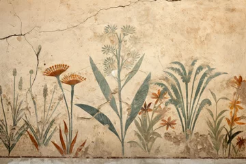 Gardinen Vintage painting of plants like Ancient Roman wall fresco, nature theme © karina_lo