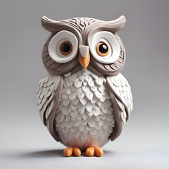 3D Illustration of a Cute Owl on a Grey Background
