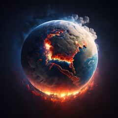 An illustration of the earth exploding and burning. Generative AI. 