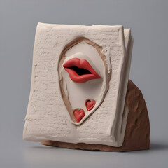 Gingerbread cookie with red lips on a grey background. 3d rendering