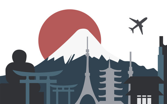 Silhouette illustration of Tokyo city in Japan