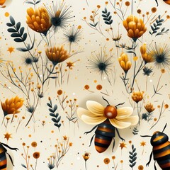 seamless pattern with striped insects beetles. 