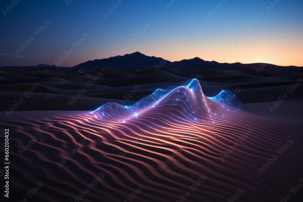 Fototapete abstract visualization of vibration waves in the desert. background with selective focus and copy sp