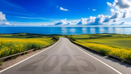 Number 2025 written on empty road. Concept of New 2024 Year. Concept of planning, tasks - 660201097
