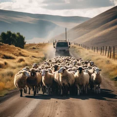 Foto auf Acrylglas armenian sheep hearder driving sheep. © mindstorm