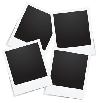 Four blank polaroid pictures with shadow isolated on white background. Empty picture frames. Photo polaroid Collection.