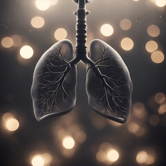 Human lungs with glowing bokeh background. 3D Rendering - obrazy, fototapety, plakaty