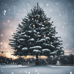 christmas tree with snow, Generative AI
