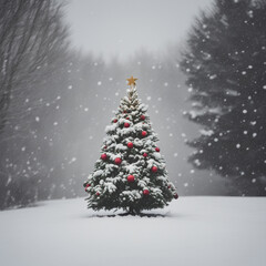 christmas tree with snow, Generative AI