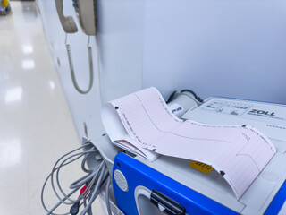 hospital defibrillator AED unit ready for action, symbolizing emergency care and cardiac support