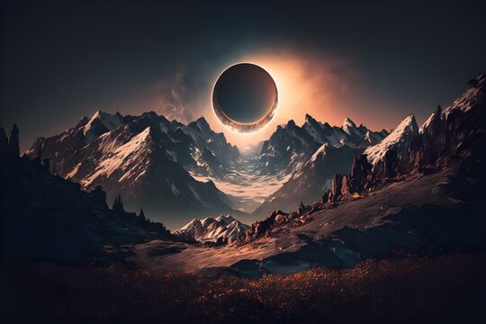 mountain eclipse landscape wallpaper 