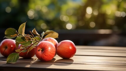 Red apples on a wooden table