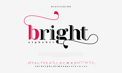 Bright premium luxury elegant alphabet letters and numbers. Elegant wedding typography classic serif font decorative vintage retro. Creative vector illustration