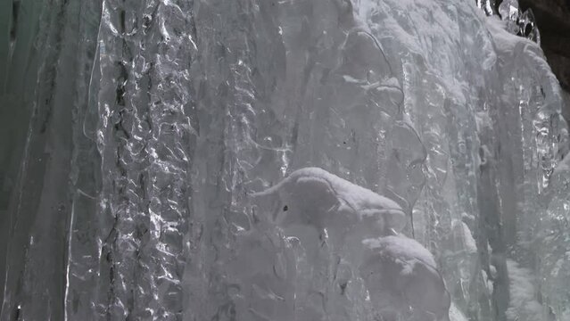 Winter landscape, frozen waterfall with icicles, Ausable Chasm, Adirondacks, NY