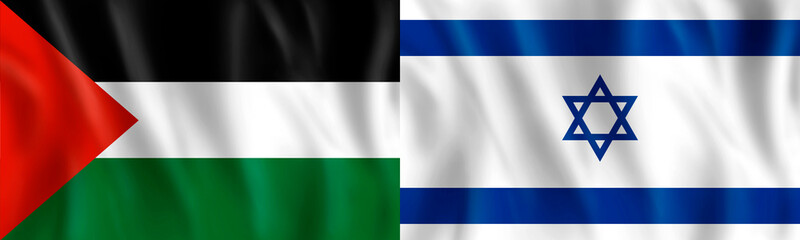 Flag illustration of israel vs palestine, Territory conflict concept.