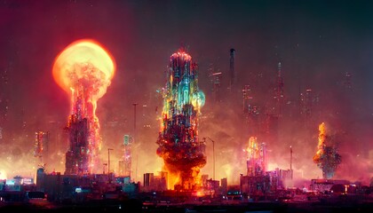 a neon nuclear explosion futuristic cityscape 8k octane render intricate detailsurreal 