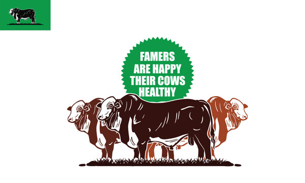 BIG AND STRONG BRAFORD CATTLE LOGO, silhouette of great cattle standing vector illustrations. this image is used as image poster or banner etc.