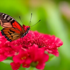 Butterfly on red flower close up