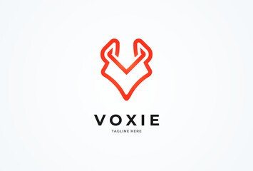 Fox logo design. minimalist fox head with letter V combination. vector illustration