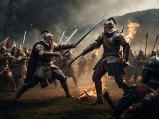an epic battle scene from a fantasy game - obrazy, fototapety, plakaty