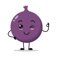 Cute happy fig character. Funny smiling and wink fruit cartoon emoticon in flat style. closet vector illustration