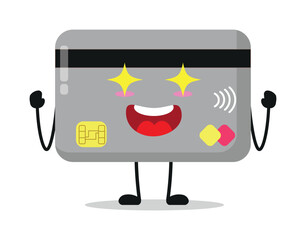 Cute excited credit card character. Funny electrifying economy cartoon emoticon in flat style. closet vector illustration
