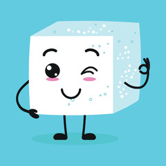 Cute happy sugar character. Funny smiling and wink ingredient cartoon emoticon in flat style. closet vector illustration