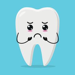 Cute gloomy tooth character. Funny sad teeth cartoon emoticon in flat style. closet vector illustration
