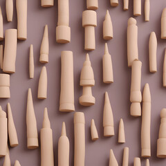 3d render of wooden crayons on a gray background.