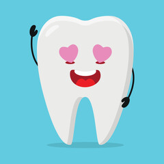 Cute happy tooth character. Funny fall in love teeth cartoon emoticon in flat style. closet vector illustration