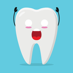 Cute shocked tooth character. Funny teeth cartoon emoticon in flat style. closet vector illustration