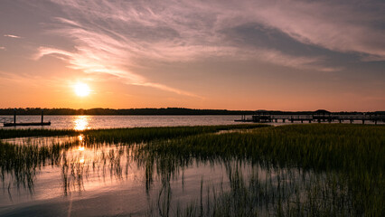 vivid sunset over the river