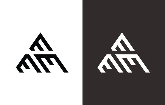 monogram logo in the form of a triangle that forms the letters "E" and "E". Black and white background.